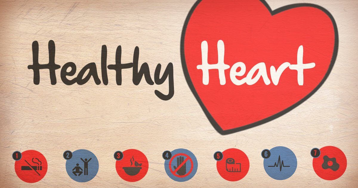 7 Steps to a Healthy Heart Healthy heart, with seven numbered step icons